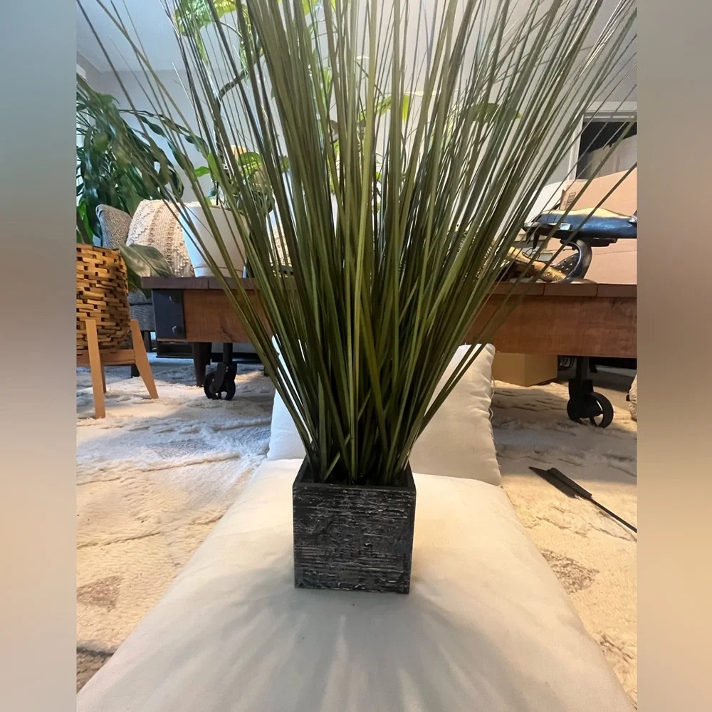 Artificial Grass Arrangement in Black Rustic Planter - Green